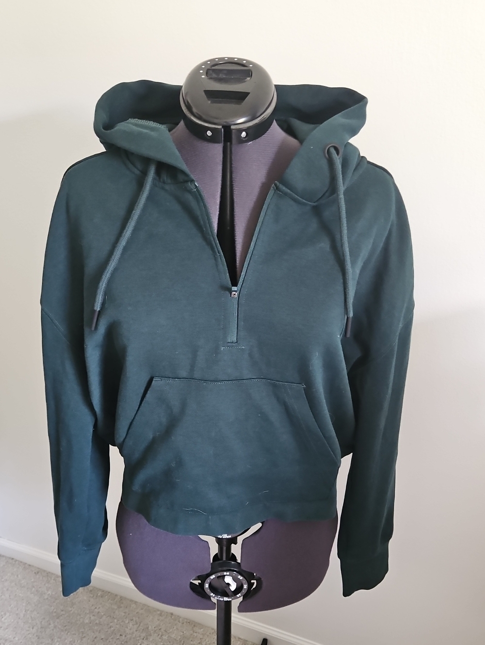 Dark Teal Half-Zip Hoodie with Kangaroo Pocket